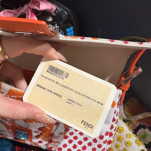 Fendi Orange and White Sequin Baguette - Picture 4 of 6